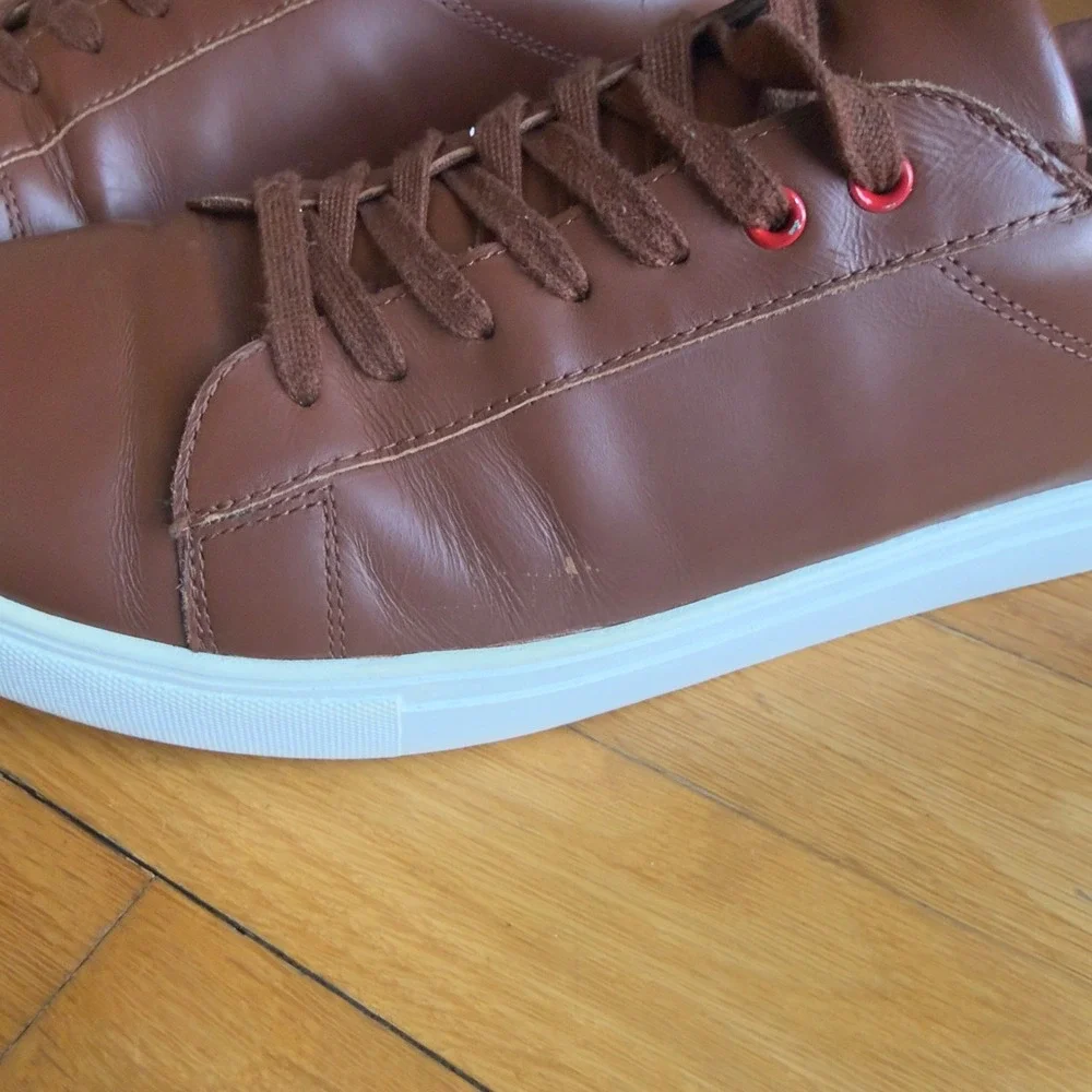 Brooks‎ Brothers Red Fleece Mens Cognac Brown Leather Low Top Sneakers Shoes